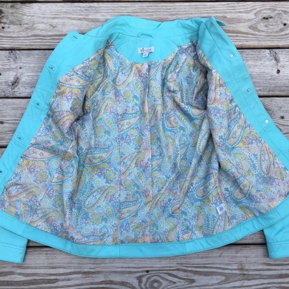 Denim & Co 100% Genuine LAMBSKIN LEATHER Jacket  Light Aqua NWOT - Picture 2 of 5